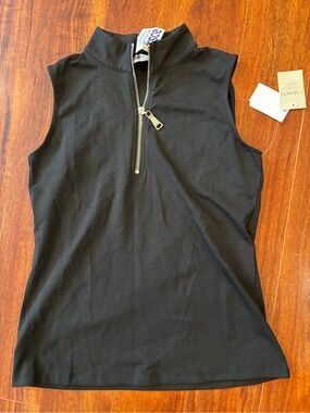 Carmen Black Sleeveless Half-Zip Mock Neck Tank